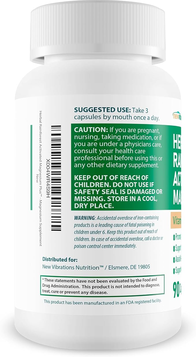 Herbal Rainforest Activated Magnesium Plus - Our Best Magnesium Combo Supplement - with Vitamin D A E K B6 Folate B12 Biotin Iron Copper Cayenne Lions Mane Mushroom Gingko Biloba &amp Mor