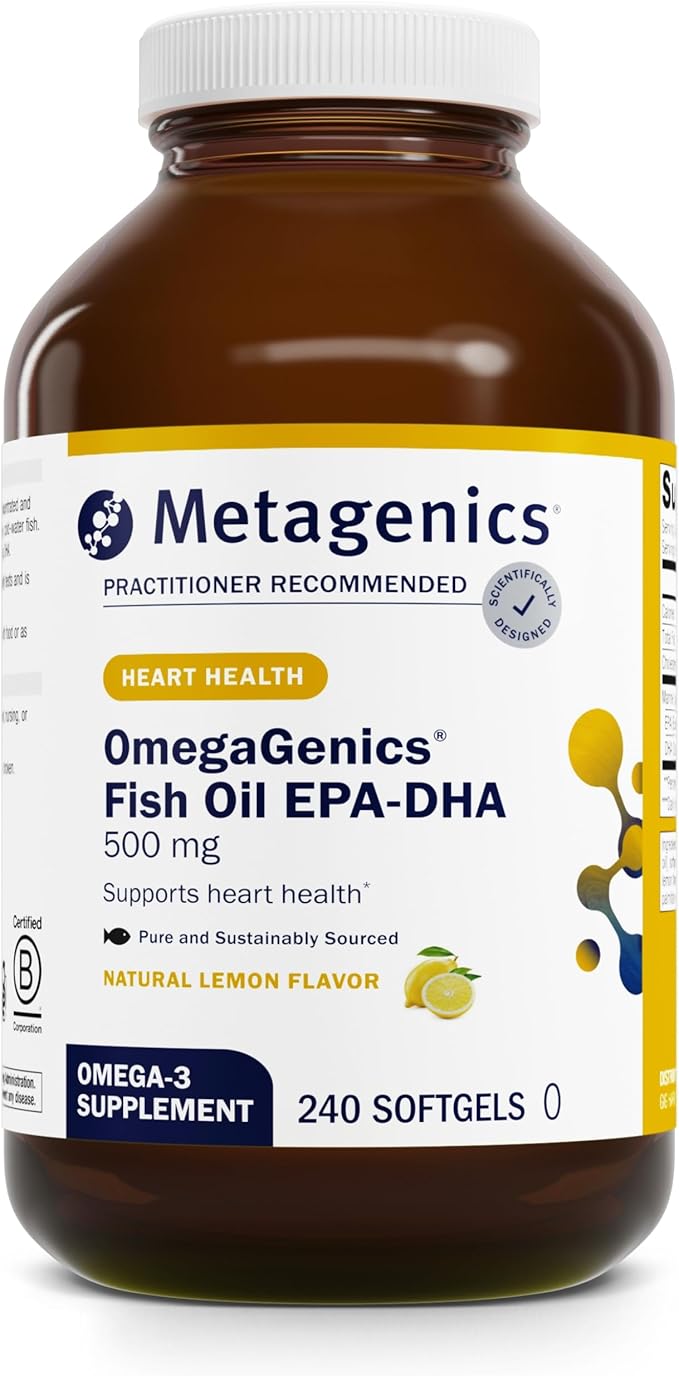 Metagenics OmegaGenics EPA-DHA 500 - High Potency Fish Oil Supplement for Cardiovascular Health* - Sustainably Sourced &amp Purity Tested - Non-GMO &amp Gluten-Free - 240 Softgels