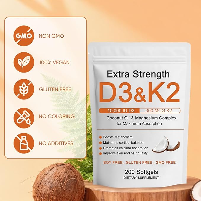Vitamin D3 K2 Magnesium Complex Extra Strength D3 &amp K2 with Triple Magnesium Softgels D3 + K2 (Mk-7) | Support Bone &amp Immune | Improve Energy | Non-GMO 200 Softgels (1) (1)