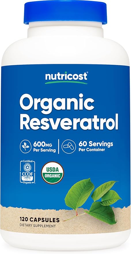 Nutricost Organic Resveratrol (600mg) 120 Capsules - USDA Organic CCOF Certified Vegan GMO-Free Gluten-Free 60 Servings