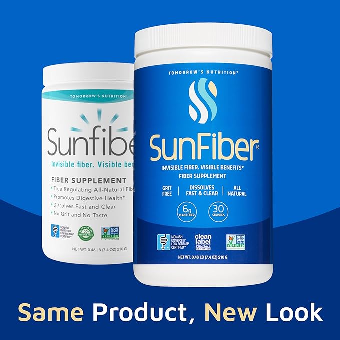 Tomorrow's Nutrition Sunfiber Prebiotic Fiber Supplement for Digestive Health Low FODMAP Gluten-Free Unflavored 30 Servings