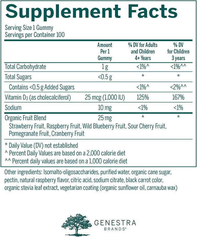 Genestra Brands Vitamin D Gummies | Support for Musculoskeletal Cardiovascular Neurocognitive Cellular and Immune Health* | 100 Gummies | Natural Raspberry Flavor