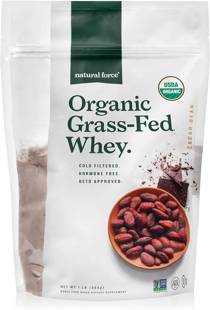 Natural Force Whey Protein Powder – Chocolate – Grass Fed Organic Pure Keto &amp Paleo Friendly Low Carb Kosher Non GMO – 1 Pound