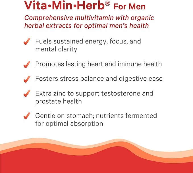 PURE SYNERGY Vita·Min·Herb for Men | Men’s Comprehensive Multivitamin Supplement | Made with Organic Whole Food Non-GMO Ingredients | Daily Energy &amp Immune Support (120 Tablets)