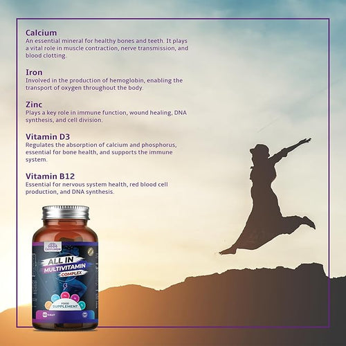 All in Multivitamin Complex – Daily Tablet with Calcium Iron Zinc Vitamin C B Complex D3 E A &amp More – Complete Daily Nutritional Support for Adults – 60 Tablets | 60 Day Supply