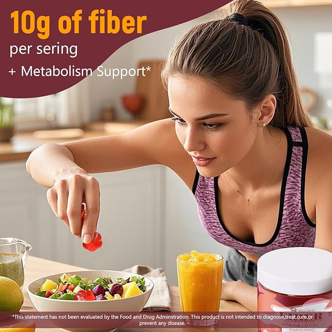 Fiber Gummies with Probiotics10G Fiber per Serving No Sugar Added Apple Flavor with 10 Billion CFU Probiotics Blend Apple Cider Vinegar Vitamin C Inulin Bloating Support 90 Count