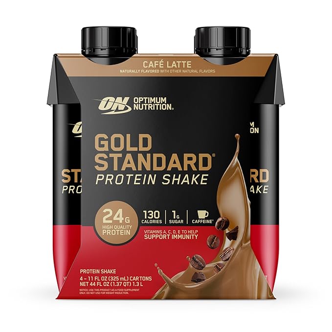 Optimum Nutrition Gold Standard Protein Shake 24g Protein Ready to Drink Protein Shakes Gluten Free Cafe Latte 11 Fl Oz (Pack of 12)