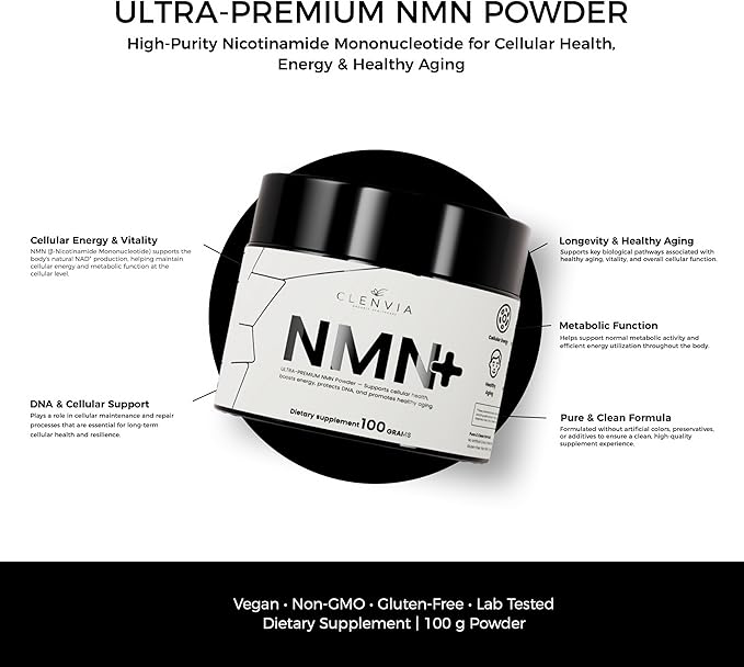 Ultra-Premium NMN Powder – 500mg per Serving – NAD⁺ Support Cellular Energy &amp Healthy Aging – Vegan Non-GMO Lab Tested – 100g (200 Servings) + Stainless Steel Dosing Spoon