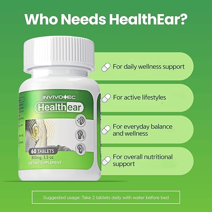 Healthear Auditory Wellness Supplement – Magnesium Vitamin B6 &amp Patented Botanical Complex – Daily Hearing Support Formula – Dietary Supplement for Auditory Health – 60 Tablets