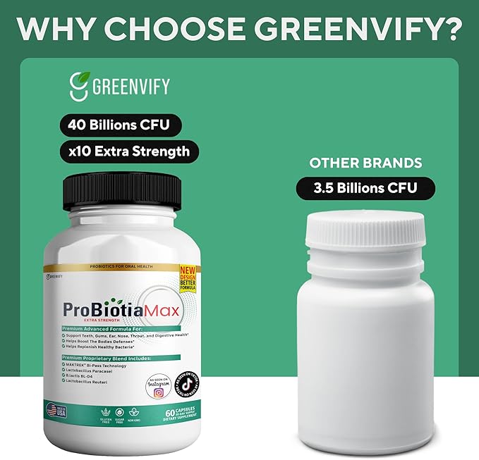 ProBiotia Max 40 Billion CFU Extra Strength Oral Probiotic Supplement 60 Capsules Supports Teeth and Gum Health Gluten Free (1)