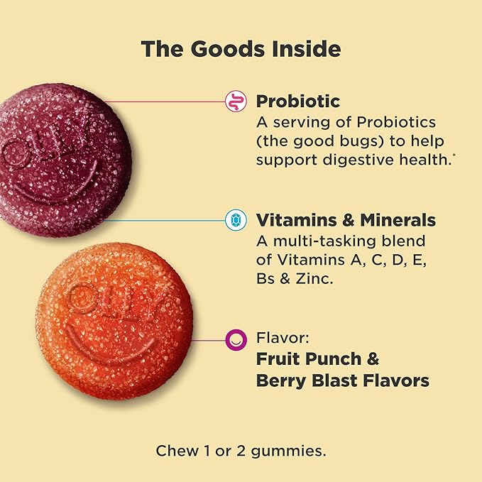 OLLY Kids Multivitamin &amp Probiotic GummyDigestive SupportVitamins ADCEBZincChewable SupplementBerry Flavor60 Day Supply -120 Count (Pack of 2)