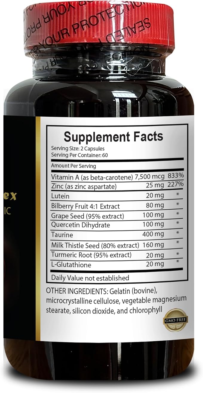 Eye Vitamins with Lutein and Bilberry - VISION SUPPORT NATURAL COMPLEX - Vision Health for Adults with Vitamins C Eye Vitamin Ingredients Eye Health Complex Supplement - 1 Bottle