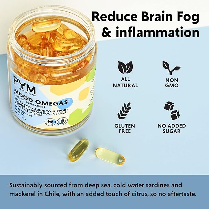 Omega-3 Supplement by PYM for Mood and Emotional Support (60 Count) | Omega-3 Fatty Acids DHA EPA &amp Vitamin E | Non-GMO Gluten-Free No Added Sugar
