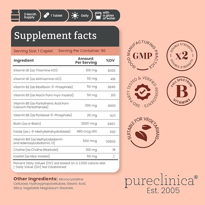 pureclinica 400% Strength Biotin 40000mcg x 180 Caplets (2 Bottles of 90) – BioVOL²® Liposomal Biotin Complex | with Marine Collagen Keratin Vitamin C &amp More | 6 Months Supply
