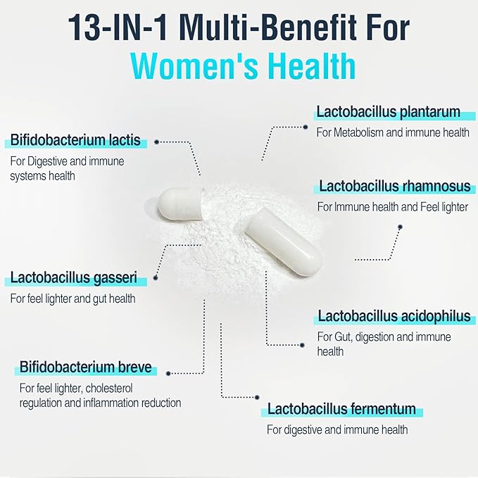 Menopause Supplements for Women 120 Billion CFU Probiotic 13-in-1 Herbs Probiotics Complex for Menopause Relief Hormone Balance Hot Flashes Night Sweats Mood Swings Gut &amp Immunity - 60 Cap