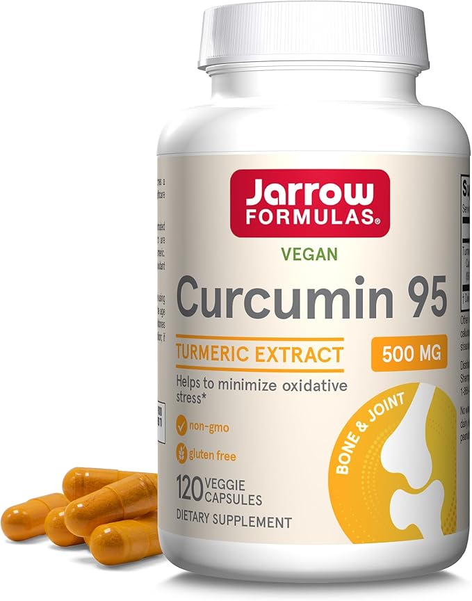 Jarrow Formulas Curcumin 95 500mg and Methyl Folate 400mcg Antioxidant and Cardiovascular Health Support Dietary Supplement Bundle 120 and 60 Veggie Capsules