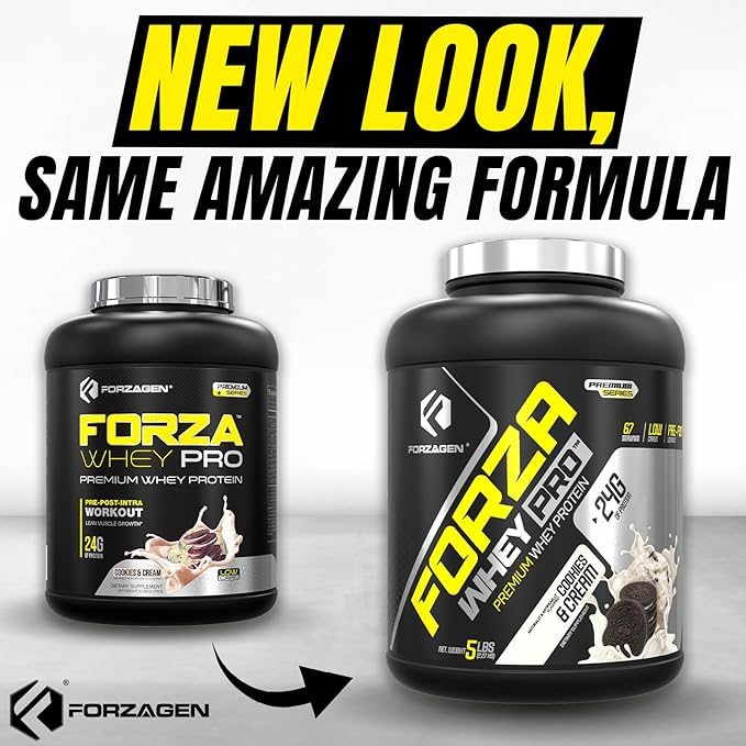 Forzagen Whey PRO Low Carb Protein Powder | 24g of Protein per Serving Low-Sugar Premium Whey for Shakes &amp Mixes for Men &amp Women BCAA | Cookies &amp Cream 5 lbs. (67 Servings)
