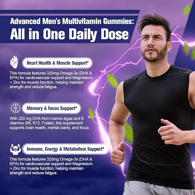 Multivitamin for Men Gummies Bundle (2 Pack) Sugar-Free Omega-3 Probiotics Vitamins A–E &amp B Berry &amp BlackBerry Flavor