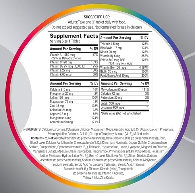 Silver Men 50+ Multivitamin Better Guide Vitamins Supplements 275 Count (Pack of 1)