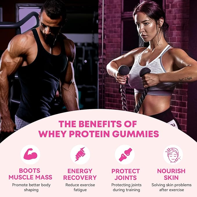 Whey Protein Gummies for Adults：12g Whey Protein Isolate Convenient Protein Supplement for Active Lifestyle Immune Support &amp Daily Energy Booster - Gluten-Free Non-GMOs (120 Gummies)