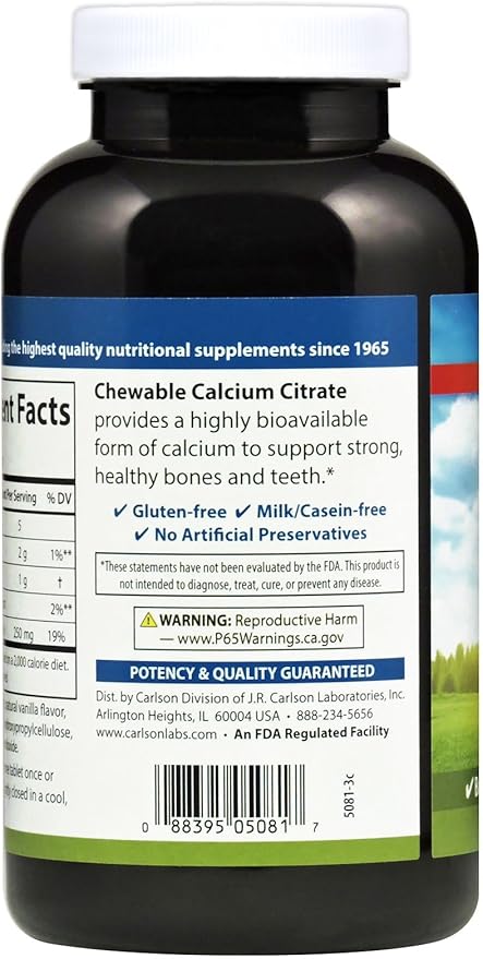 Carlson Chewable Calcium Citrate 250 mg Vanilla 120 Tablets