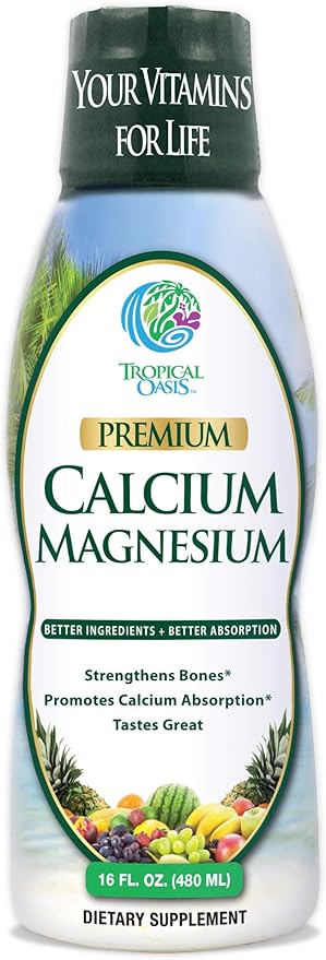 Tropical Oasis Liquid Calcium &amp Magnesium - Natural formula w/ support for strong bones - Liquid vitamins w/ calcium - 16oz 32 Serv. 16 Fl Oz (Pack of 1)