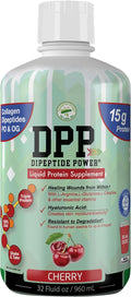 DPP Dipeptide Power Wound-Healing 30X More Collagen Dipeptides Than Powder Liquid Protein Supplement Sugar-Free Supports Healthy Tissue Repair Foot Ulcers Cosmetic Surgery (Cherry 32 Fl Oz)