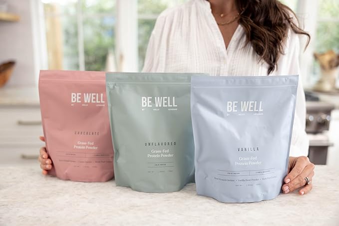 Be Well by Kelly Chocolate Grass-Fed Beef Protein Powder 24G of Protein &amp 1G Net Carbs (3 Ingredients 30 Servings) 9 Amino Acids + 3 BCAAs No Soy No Dairy Stevia-Free No Sugar Added 1.87lb 84