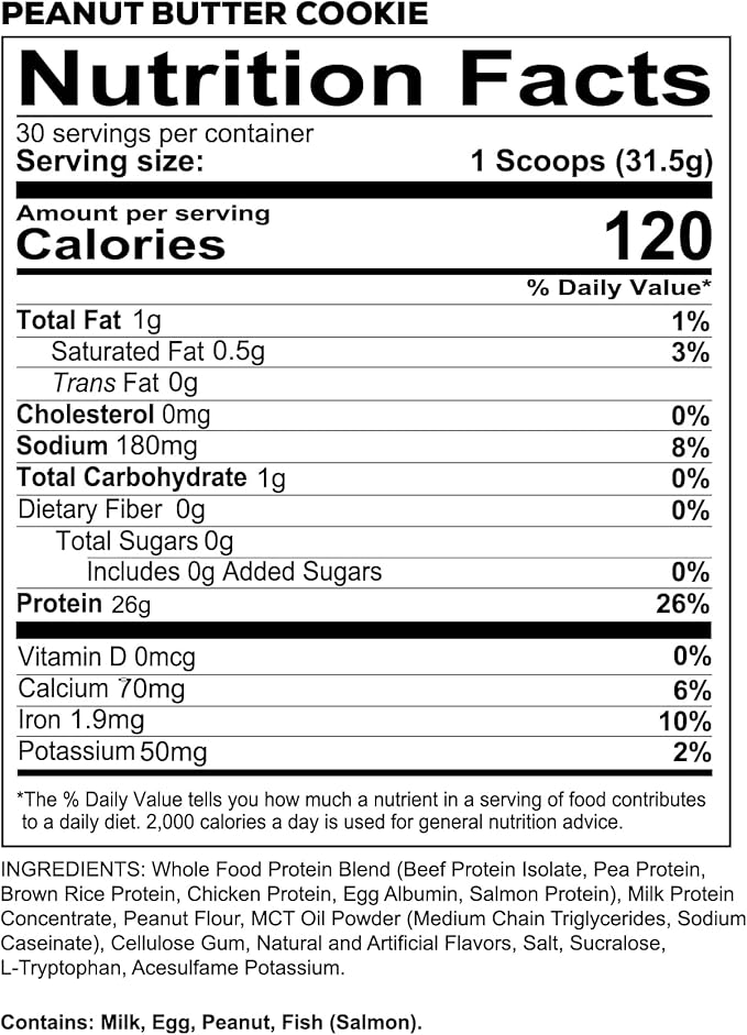 REDCON1 MRE Lite Whole Food Protein Powder Peanut Butter Cookie - Low Carb &amp Whey Free Meal Replacement with Animal Protein Blends - Easy to Digest Supplement Made with MCT Oils (30 Servings)