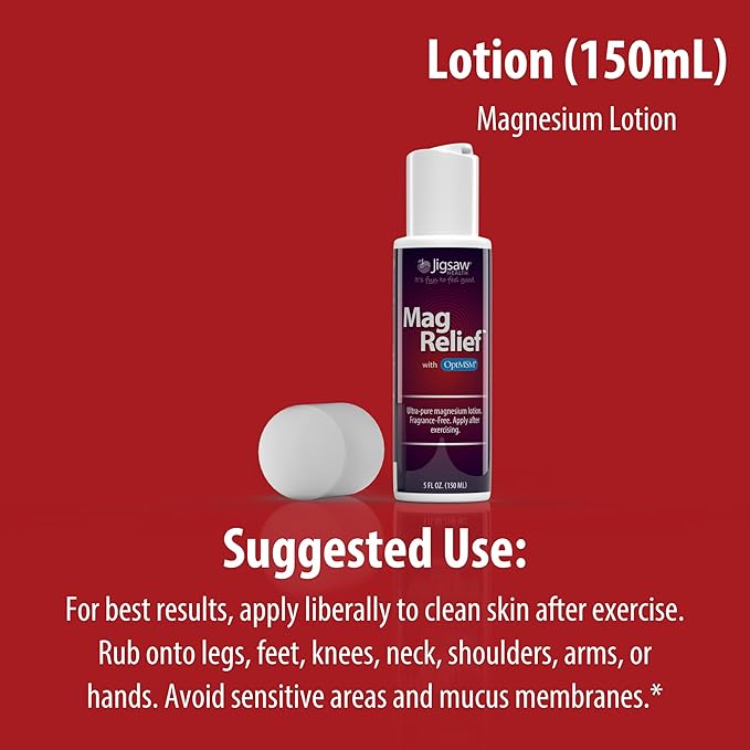 Jigsaw Health MagRelief | Ultra Pure Magnesium Lotion | with Zechstein Magnesium Chloride and OptiMSM | Fragrance Free | 5 Ounces