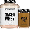NAKED Strawberry Whey Protein Powder 5LB (61 Servings) + PB Powdered Peanut Butter 1.5LB (45 Servings) – Bulk Grass-Fed Non-GMO Gluten Free Soy Free Vegan