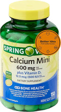 Spring Calcium Plus Vitamin D3 150 Mini Softgels | Calcium Supplement | Easier to Swallow | CaIcium 600 mg with Vitamin d3 | 150 Mini Softgels + Better Idea Sticker with Full Guide Access