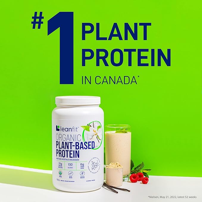 LeanFit Organic Plant-Based Protein Powder Natural Vanilla Flavor - Vegan USDA Organic Certified Soy-Free Gluten-Free Dairy-Free Sugar-Free Non-GMO - 21g Protein 19 Servings 1.58 Pound Tub