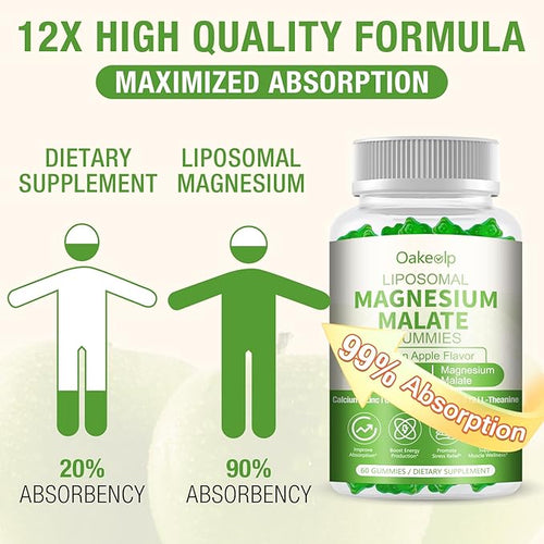 2 Pack Liposomal 3000mg Magnesium Malate Gummies SupplementComplex Creatine MonohydrateFolate Active B12 &amp D3 L-Theanine &amp CoQ10 for Stress ReliefMethylation Energy Muscle &amp Calm