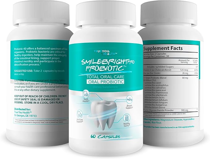 Smile Bright Pro - Our Best Total Oral Care Oral Probiotic - Oral Probiotics for Mouth Bad Breath - Gum Health Probiotics for Teeth Probiotic - Oral Probiotics for Dry Mouth Oral Health Probiotics