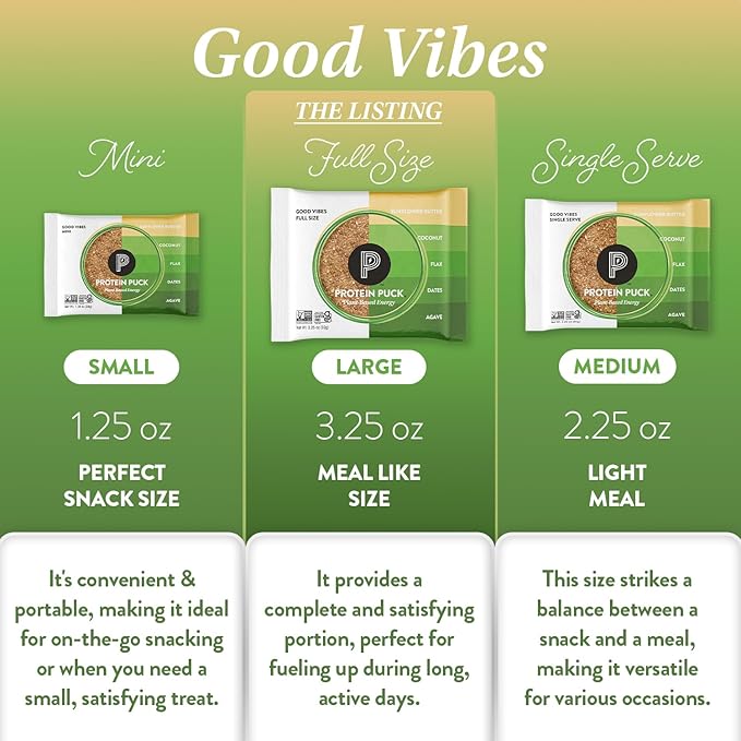 Protein Puck Plant Based Bars | Snacks with Vegan Protein | 16 Count | 3.25 oz Full Size | Gluten Free Non Dairy Kosher Certified Non GMO Premium Healthy Bars | Good Vibes