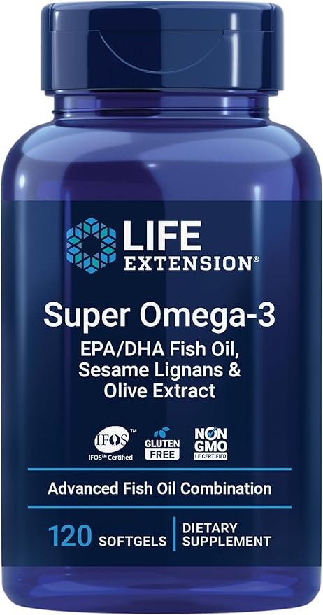 Life Extension Super Omega-3 EPA/DHA Fish Oil Sesame Lignans &amp Olive Extract – Cognitive Health Cholesterol Health Support Gluten-Free Non-GMO 120 Softgels