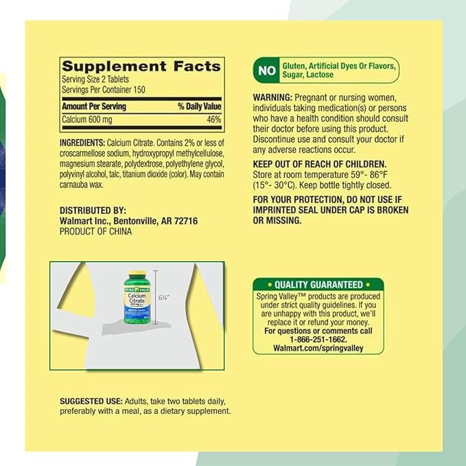 Calcium Citrate 600mg 300 Tablets per Bottle Bone &amp Joint Health (Pack of 1)