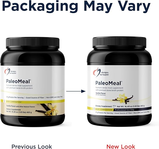 Designs for Health PaleoMeal - Bone Broth Protein Powder with 17g Protein Meal Replacement Shake Dietary Supplement with Active Folate + Chelated Minerals Vanilla (15 Servings / 480g)