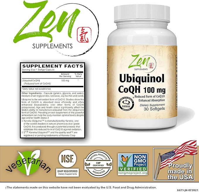 Zen Supplements Ubiquinol Coq H 100mg - 30-Softgel