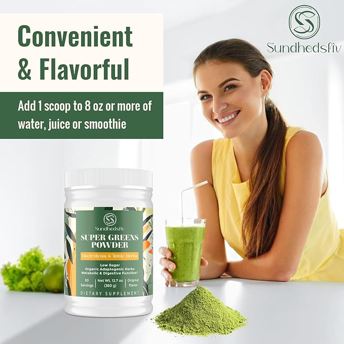 Super Greens Powder Superfood + Electrolytes &amp Tonic Herbs | Organic Greens Shilajit Adaptogens Antioxidants Preobiotic &amp Probiotic &amp Postbiotic| for Energy Gut &amp Immune| Unflavor