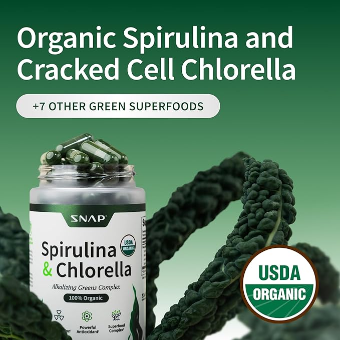 Snap Supplements Cholesterol Health + Organic Spirulina and Chlorella Bundle 60 + 120 Vegetarian Capsules