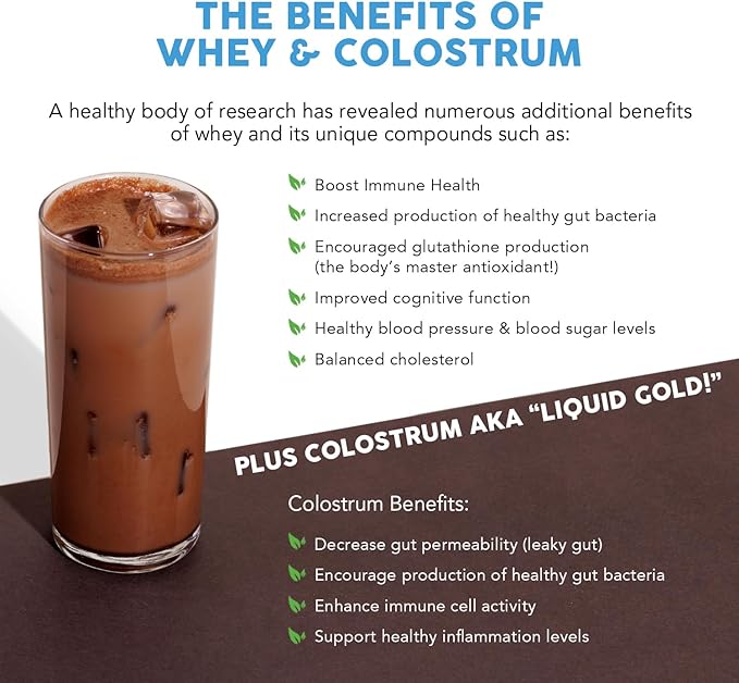 Paleovalley 100% Grassfed Whey Protein Powder with Colostrum 30 Serving - Chocolate 13g Protein Muscle Building Immune Support Gut Health