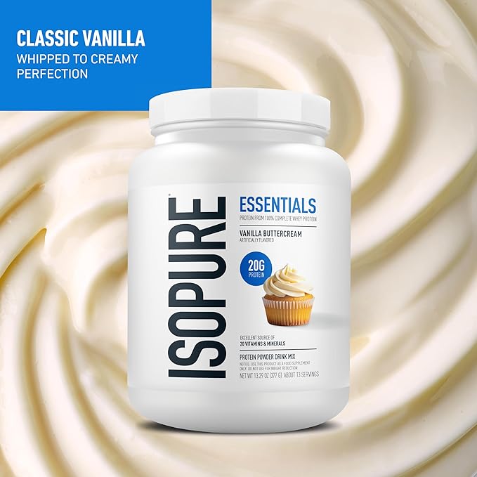 Isopure Essentials 100% Whey Protein Powder with Vitamins 20g Protein Per Serving Vanilla Buttercream 13 Servings (Pack of 1)