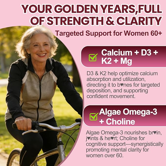Gummies Multivitamin for Women Over 60: Organic Daily Multi Vitamins for Women Over 60 Plus Omega 3 Biotin Vitamin D3 K2 B12 Calcium Choline CoQ10 Magnesium - Sugar Free Vegan Gummy(60Count)