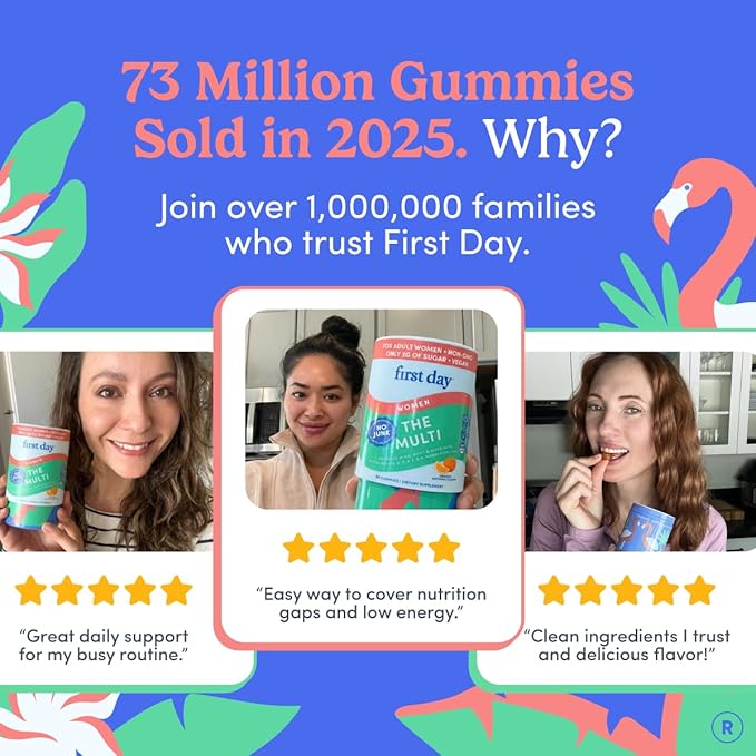 FIRST DAY Multivitamin for Women - Daily Womens Multivitamin Gummies - Vitamin A C D E B12 Magnesium Zinc Biotin – Vegan Gluten Free Womens Vitamins - Hair Growth Skin Energy – 60 Day Supply