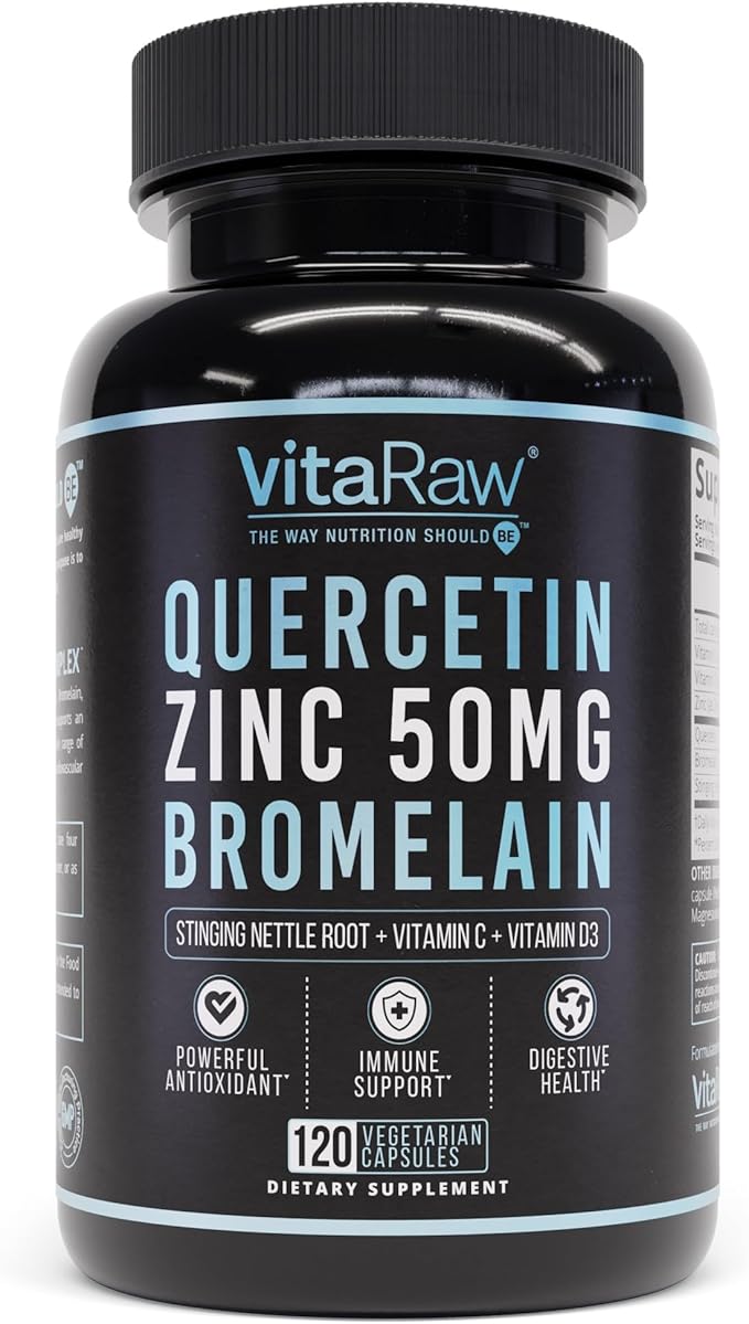 Quercetin with Bromelain 500mg Capsules Supports Immune Response Joint Comfort &amp Overall Wellness - Vitamin C Zinc 50mg &amp Vitamin D3 5000 IU - Immunity Health Pills