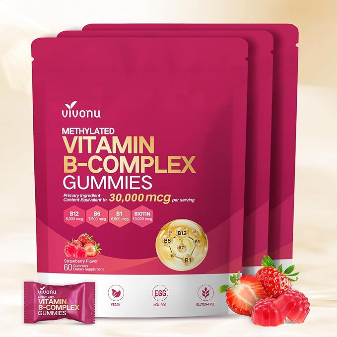 VivoNu Multivitamin Methylated Vitamin B Complex Gummies Vitamin B12 B6 B1 B2 B3 B5A C D E and Folate (3)