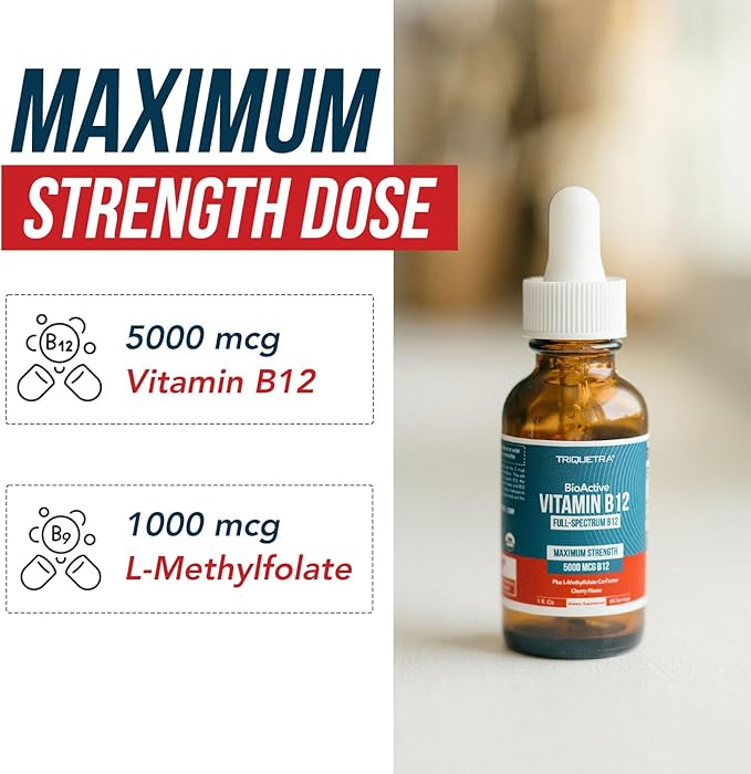 Organic Vitamin B12 - 5000 mcg 3 BioActive Forms B12: Methyl B12 Adenosyl B12 &amp Hydroxy B12 - Plus L-Methylfolate Cofactor | Sublingual Form Cherry Flavor Vegan Non-GMO (120 Servings - 2 Pack