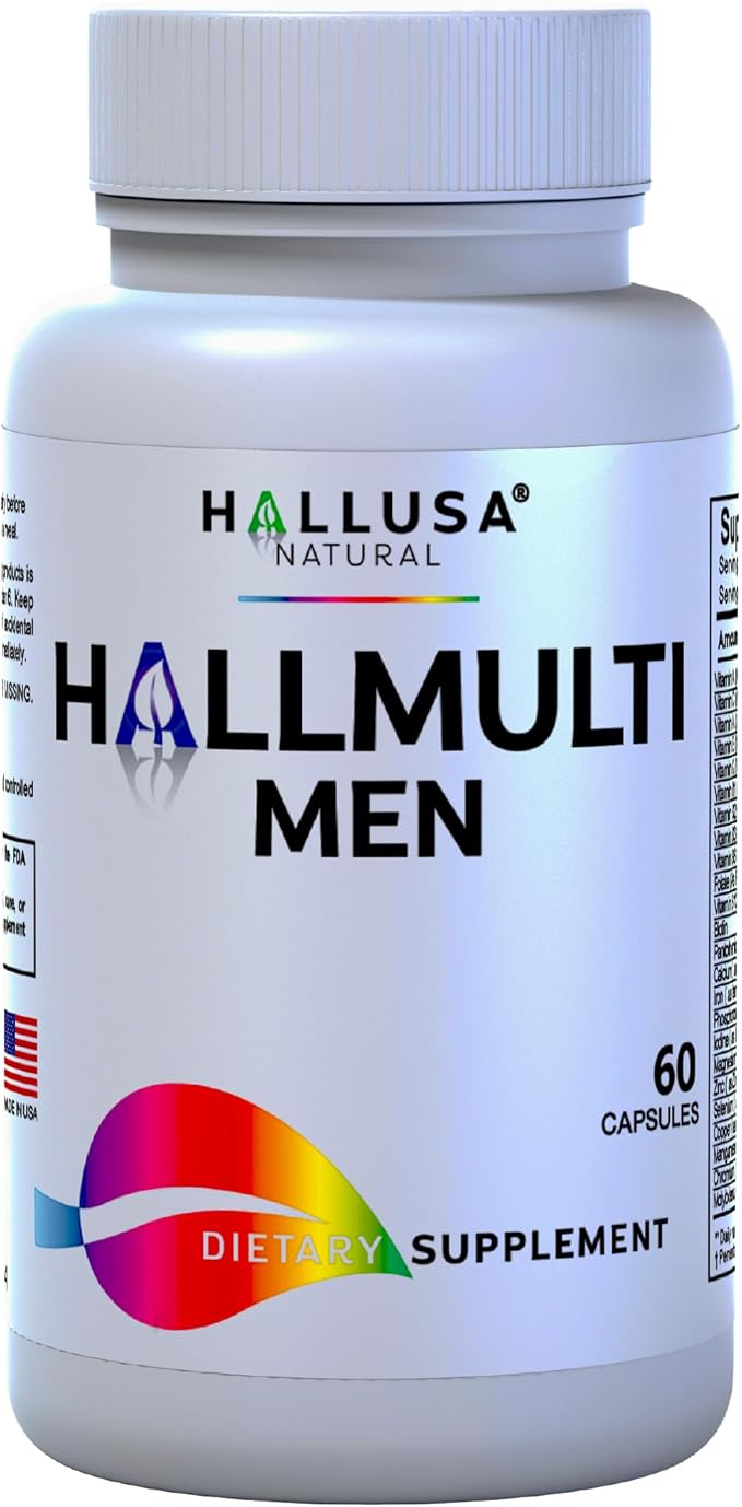 Hallusa Natural HallMulvit Men - Multivitamin for Men Heart Muscle &amp Immune Support + Biotin Iron Vitamin B12 Vitamin C Vitamin E Folate Calcium Magnesium Zinc &amp More - 60 Capsules